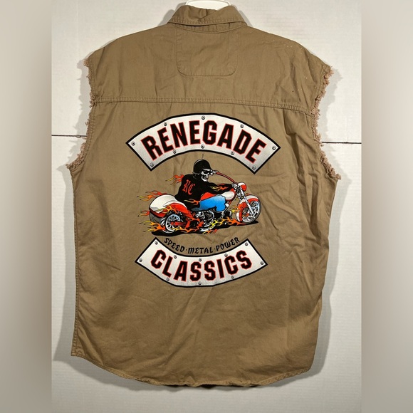 Renegade Classics Motorcycle Atlanta Ga, Men’s Sleeveless Denim Shirt Sz Medium - Picture 1 of 11